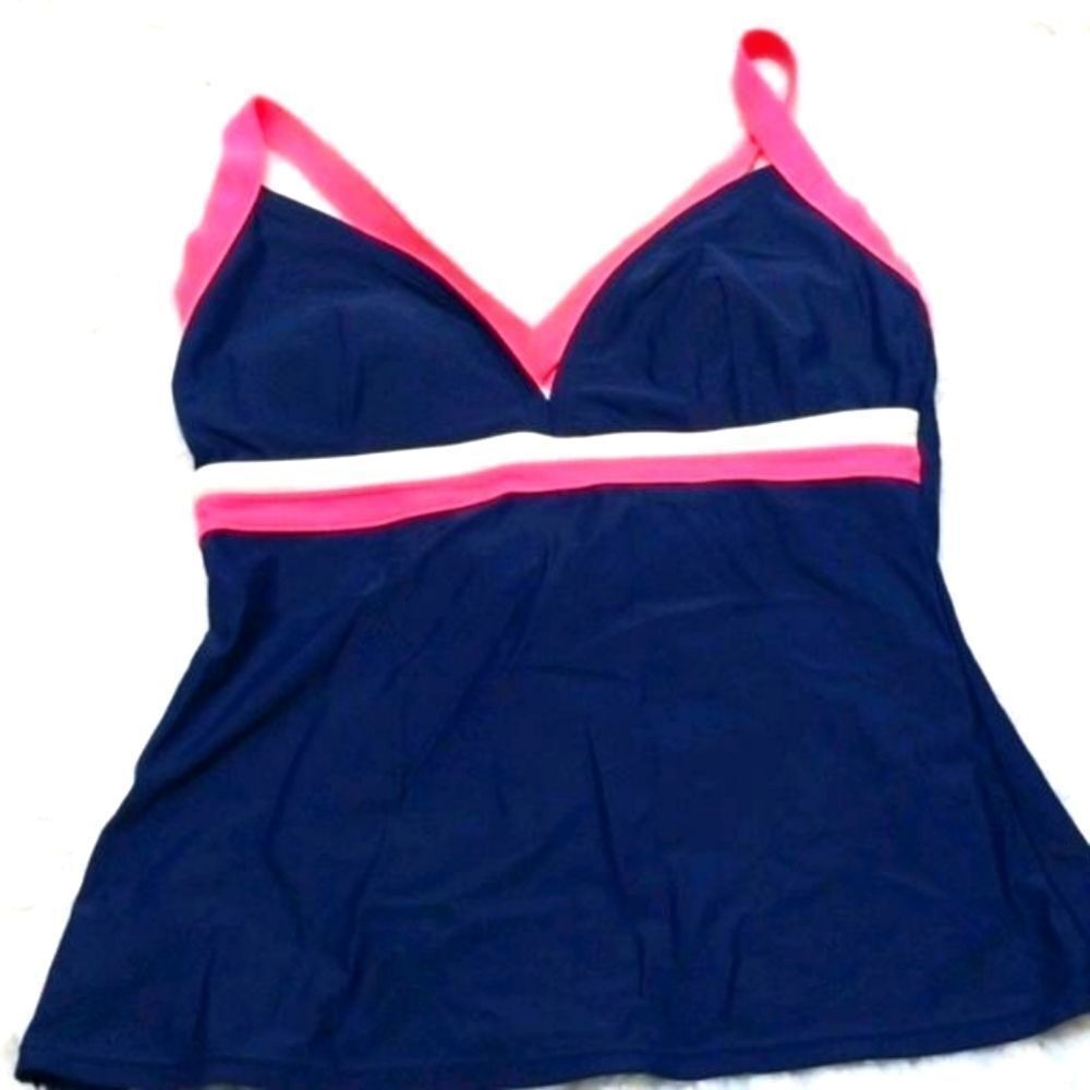 Athletech Navy Blue Tankini Top with Pink Trim Sporty Swimwear size 8